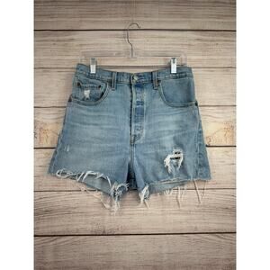 Levi's Premium RibCage Shorts Womens 30 Blue Light Wash Denim Distressed